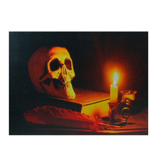 LED Lighted Skull by Flickering Candlelight Halloween Canvas Wall Art 12" x 15.75" - IMAGE 1