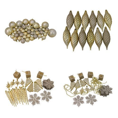 125ct Champagne Gold Shatterproof 4-Finish Christmas Ornaments 5.5" (140mm) - IMAGE 1