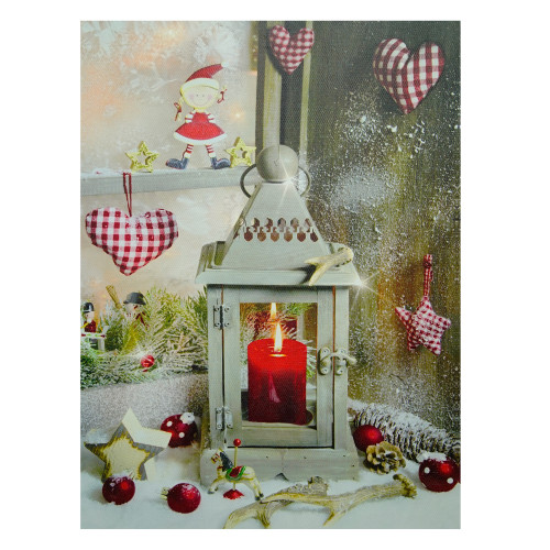 LED Lighted Cozy Country Lantern Christmas Canvas Wall Art 11.75" x 12" - IMAGE 1