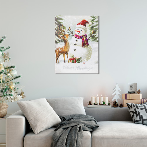 LED Lighted Snowman and Reindeer Christmas Canvas Wall Art - 15.75" x 11.75" - IMAGE 1