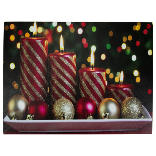 LED Lighted Red and Gold Christmas Candles Display Canvas Wall Art 11.75" x 15.75" - IMAGE 1