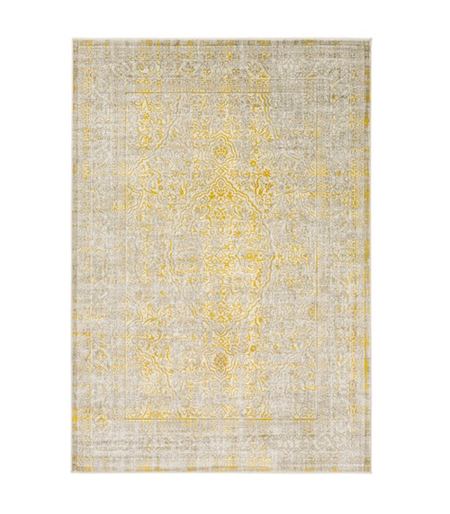 2.15' x 3' Squash Yellow and Taupe Gray Hand Tufted Rectangular Area Throw Rug - IMAGE 1