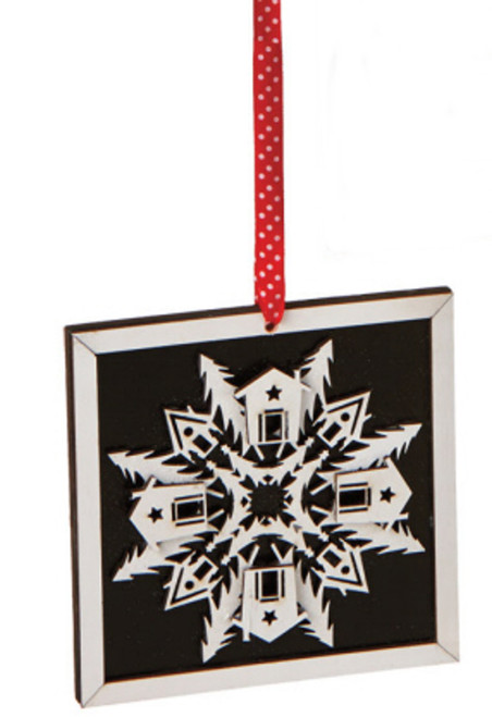 5" Alpine Chic Country Rustic Style Black and White Glittered Snowflake Framed  Christmas Ornament - IMAGE 1