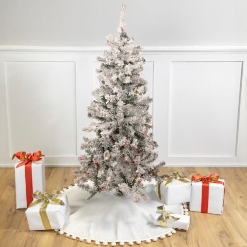 4.5' Pre-Lit Medium Heavily Flocked Pine Artificial Christmas Tree, Multicolor Lights - IMAGE 1