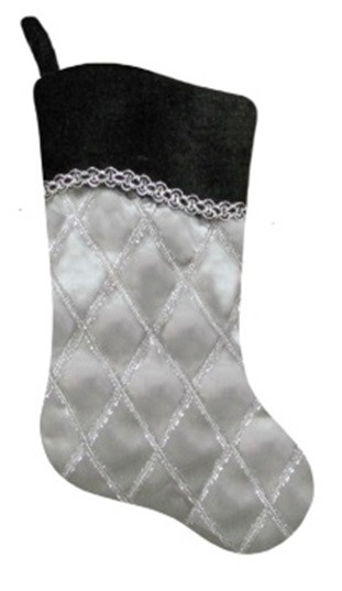 20.5" Black and Silver Silk Criss Cross Design Decorative Christmas Stocking - IMAGE 1