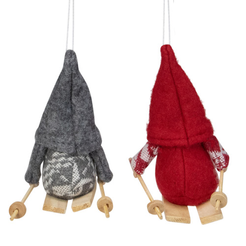 Set of 2 Red & Gray Skiing Gnomes Christmas Ornaments 5" | Christmas ...