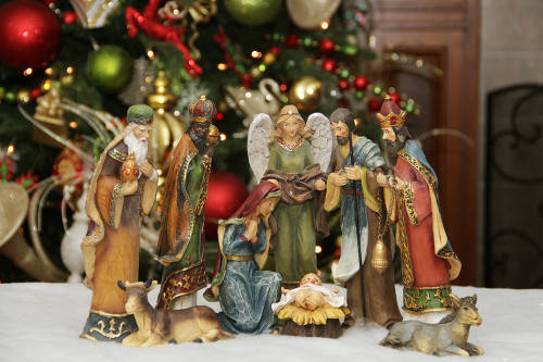 9-Piece Lightly Distressed Inspirational Religious Christmas Nativity Figure Set 9.5" - IMAGE 1