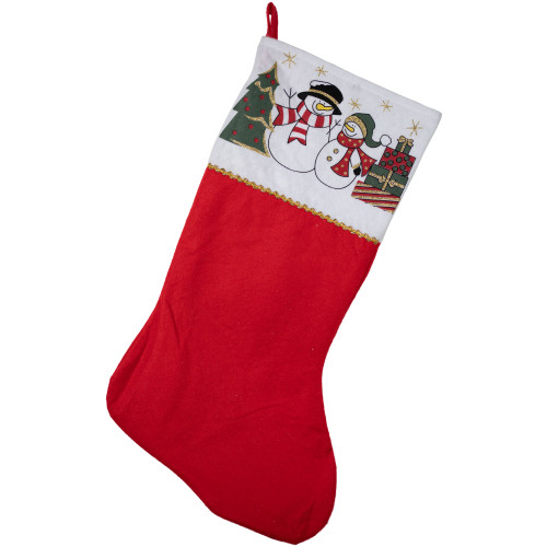 19" Red Jolly Snowmen Scene Christmas Stocking - IMAGE 1