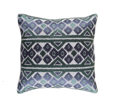 22" Navy Blue and Gray Machine Embroidered Square Throw Pillow - Down Filler - IMAGE 1