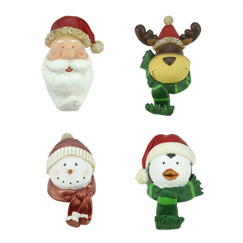 Set of 4 Snowman, Santa Claus, Reindeer and Penguin Head Christmas Stocking Holders 7.25" - IMAGE 1