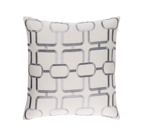 22" White and Gray Woven Square Throw Pillow - Down Filler - IMAGE 1
