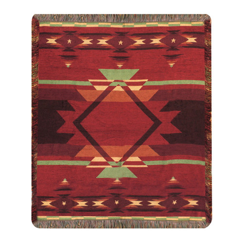 Native American Inspired Flame Colored Jacquard Woven Fringed Throw Blanket 50" X 60" - IMAGE 1