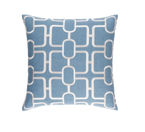 22" Blue and White Geometric Woven Square Throw Pillow - IMAGE 1