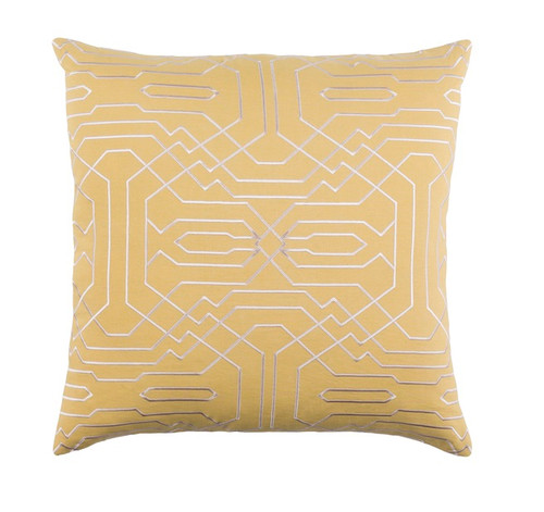 22" Mustard Yellow and Ivory Geometric Square Throw Pillow - Down Filler - IMAGE 1