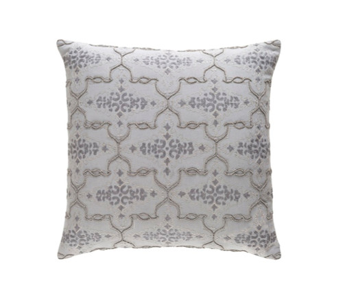 18" Gray Beaded and Machine Embroidered Square Contemporary Throw Pillow - IMAGE 1