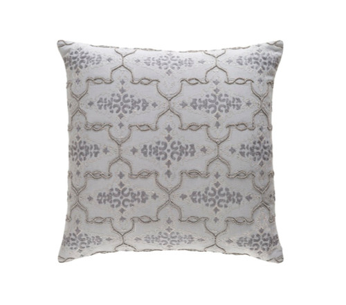 20" Gray Beaded and Machine Embroidered Square Contemporary Throw Pillow - IMAGE 1