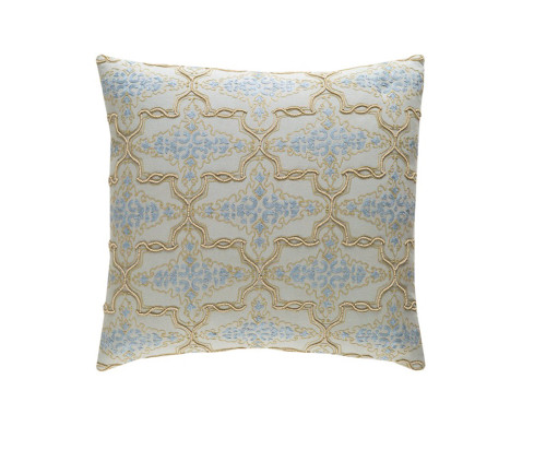 20" Blue and Gold Square Contemporary Throw Pillow - Down Filler - IMAGE 1