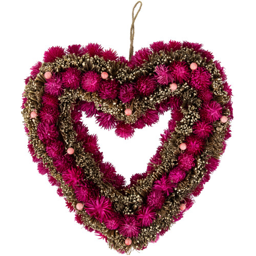 13" Pink Botanicals and Twigs Artificial Valentine's Day Heart Wreath - Unlit - IMAGE 1