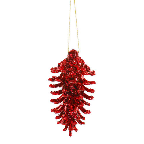 3ct Red Glittered Natural Pine Cone Christmas Ornaments 3.5" - IMAGE 1