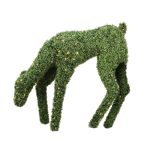 Lighted Boxwood Feeding Reindeer Outdoor Christmas Decoration - 42" - Warm White LED - IMAGE 1