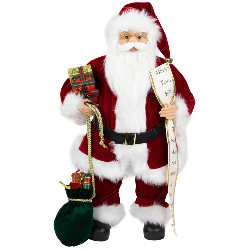 24" Red and White Traditional Standing Santa Claus Christmas Figure with Name List - IMAGE 1