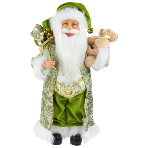 16" St Patrick's Irish Santa Claus with Teddy Bear and Gift Bag Christmas Figure - IMAGE 1