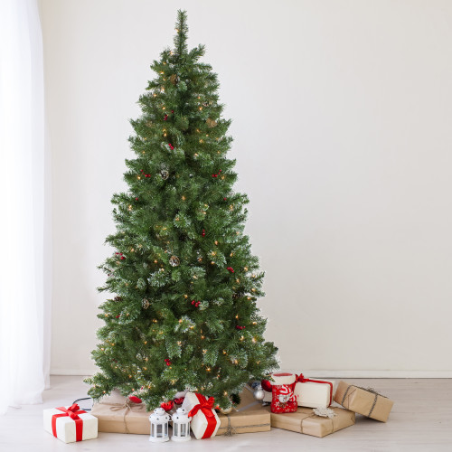 6.5' Pre-Lit Medium Mixed Pine and Iridescent Glitter Artificial Christmas Tree - Clear Lights - IMAGE 1