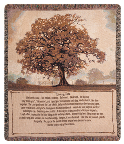 Brown Living Life Inspirational Tree Tapestry Throw Blanket 50" x 60" - IMAGE 1