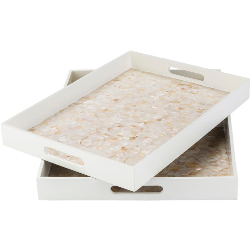 Set of 2 Arabela Pristine White with Mother of Pearl Rectangular Serving Tray 18" - 20" - IMAGE 1