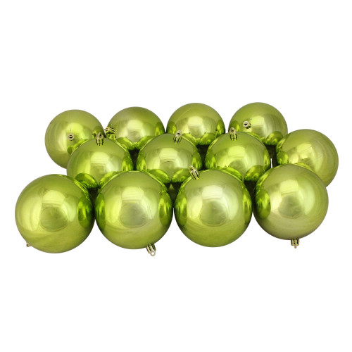 12ct Shiny Kiwi Green Shatterproof Christmas Ball Ornaments 4" (100mm) - IMAGE 1