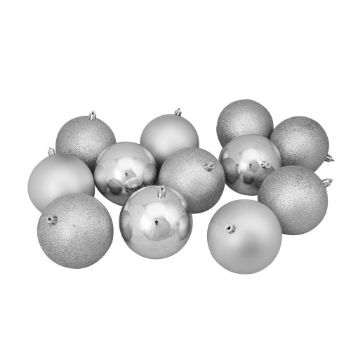 12ct Shatterproof 4-Finish Silver Splendor Christmas Ball Ornaments 4" (100mm) - IMAGE 1