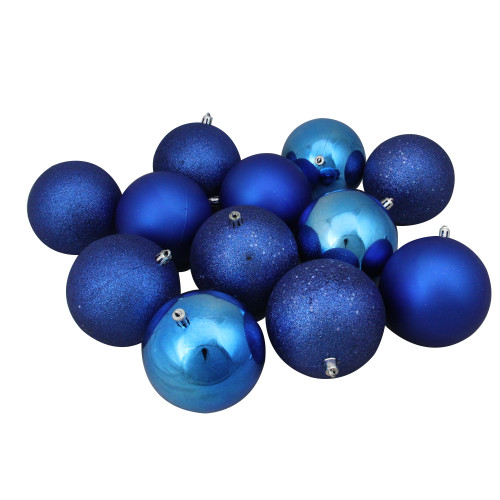 Shatterproof 4-Finish Christmas Ball Ornaments - 4" (100mm) - Lavish Blue - 12ct - IMAGE 1