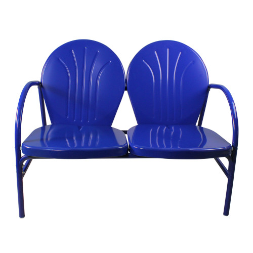 41" Blue Retro Outdoor Metal Tulip 2 Seat Chair - IMAGE 1