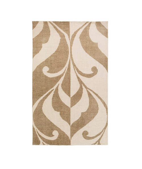 5' x 7.5' Beige and Brown Hand Knotted Rectangular Area Throw Rug - IMAGE 1
