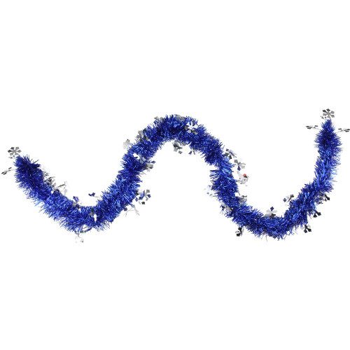 Commercial Christmas Tinsel Snowflake Garland - 50" x 2.75' - Lavish Blue and Silver - Unlit - IMAGE 1