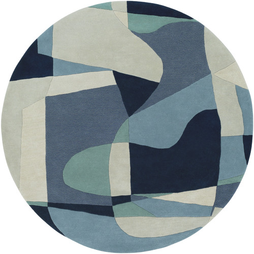 4' Arte Astratto Blue and Gray Hand Tufted Round Wool Area Throw Rug - IMAGE 1