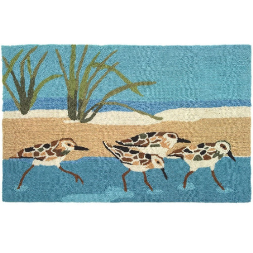 Pack of 3 Blue and Brown Seaside Sandpipers Hand Hooked Rectangular Doormats 22” x 34” - IMAGE 1