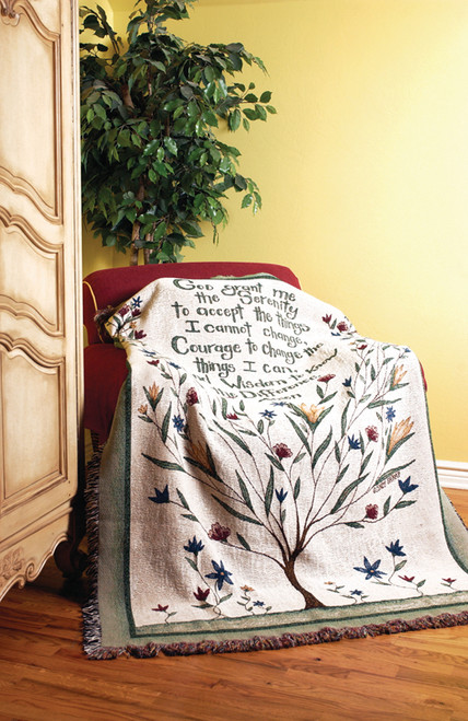 White and Green Inspirational Serenity Prayer Flora Tree Tapestry Throw Blanket 50" x 60" - IMAGE 1