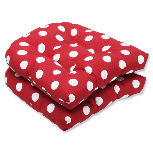 Set of 2 Red and White Polka Dot Tufted Outdoor Patio Wicker Chair Cushions 19" - IMAGE 1