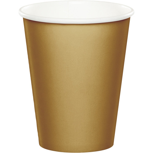Club Pack of 240 Glittering Gold Disposable Paper Hot and Cold Drinking Party Tumbler Cups 9 oz. - IMAGE 1