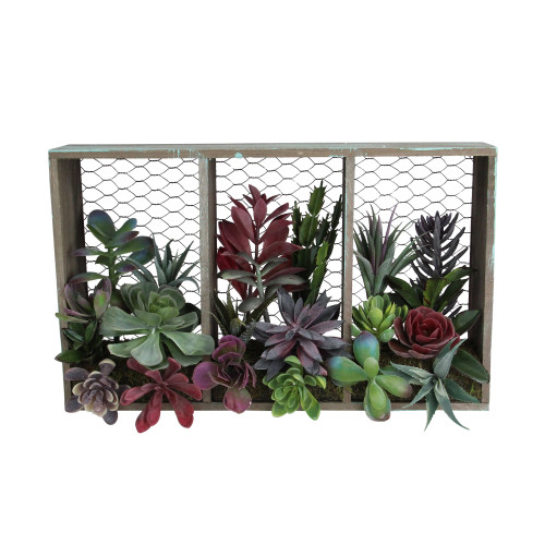 16" Purple and Green Artificial Mixed Succulent Arrangement in Box - IMAGE 1