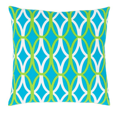 20" Sky Blue, Apple Green and White Decorative Throw Pillow - Down Filler - IMAGE 1