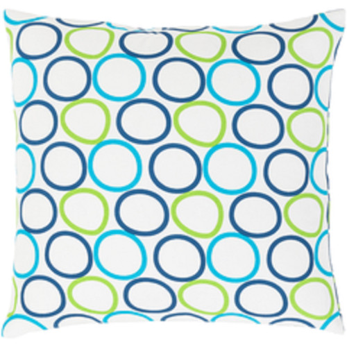 22" Blue, Green and White Decorative Throw Pillow - Down Filler - IMAGE 1
