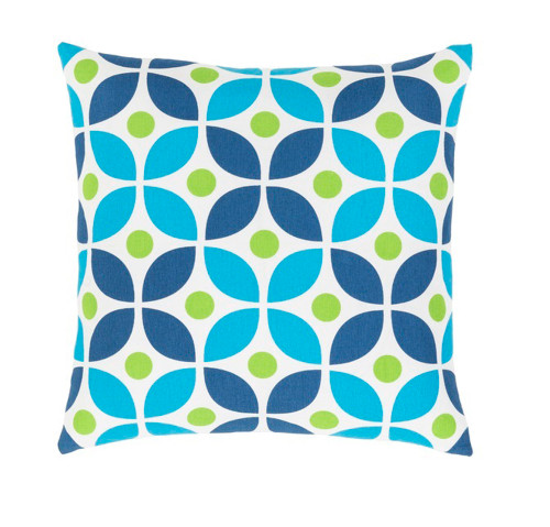 20" White, Apple Green and Blue Decorative Throw Pillow - Down Filler - IMAGE 1