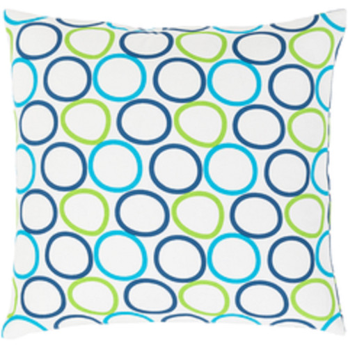 20" Blue, Green and White Decorative Throw Pillow - Down Filler - IMAGE 1