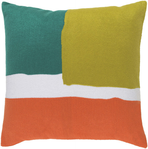 20" Turquoise Blue and Orange Contemporary Square Throw Pillow - Down Filler - IMAGE 1