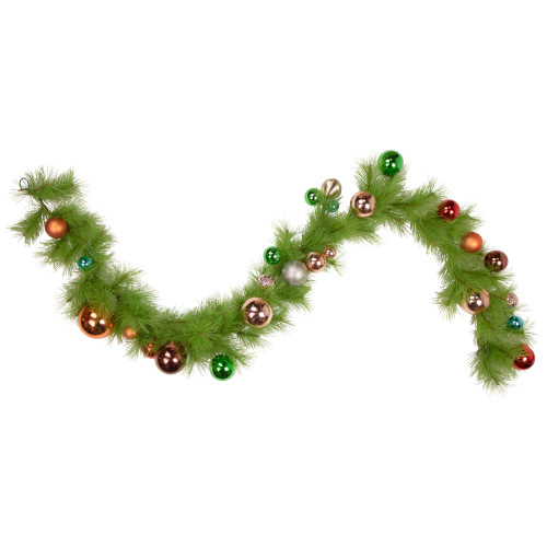 Real Touch™️ Long Needle Pine and Ornaments Artificial Christmas Garland - 6' x 9" - Unlit - IMAGE 1