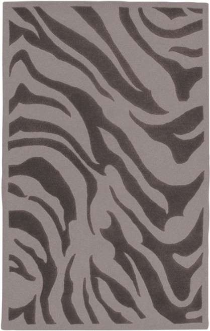 2' x 3' Pommelé Lueur Charcoal and Gray Zebra Animal Print New Zealand Wool Area Throw Rug - IMAGE 1