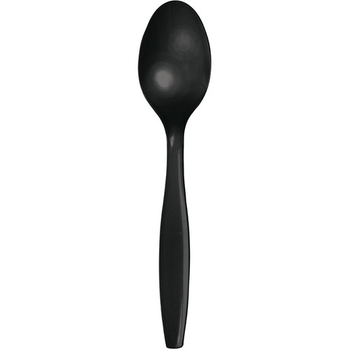 Solid Reusable Plastic Party Spoons - 6.75" - Black - Club Pack of 600 - IMAGE 1