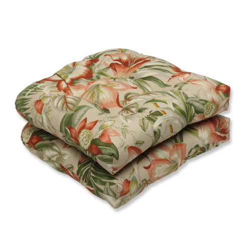 Set of 2 Green and Red Tropical Garden Outdoor Patio Rounded Seat Cushions 19" - IMAGE 1